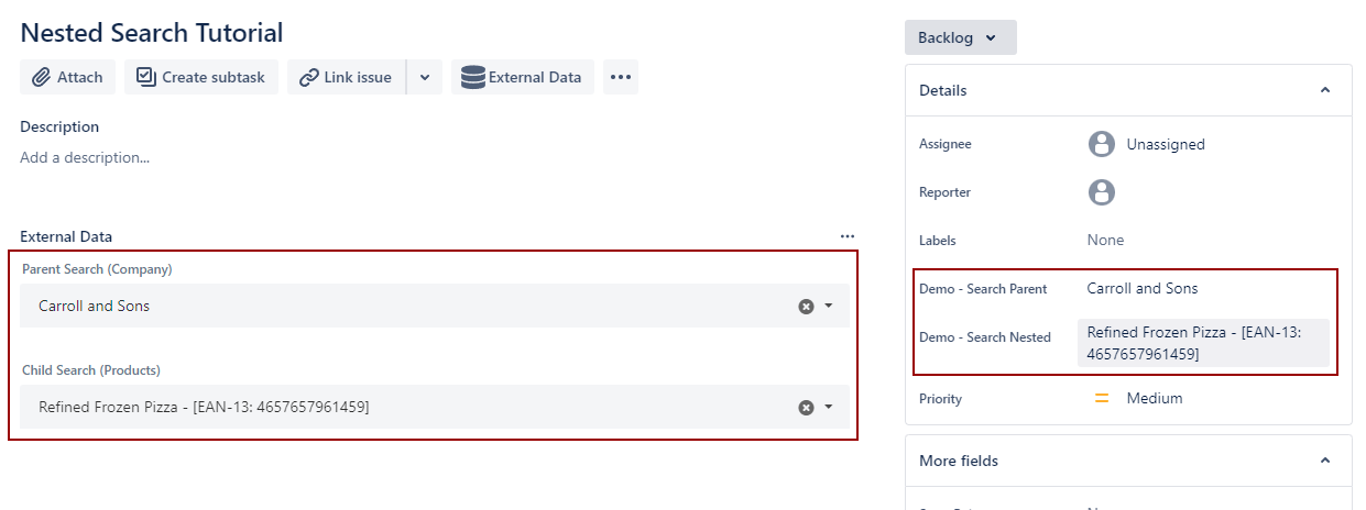 final result of the dependent search configuration