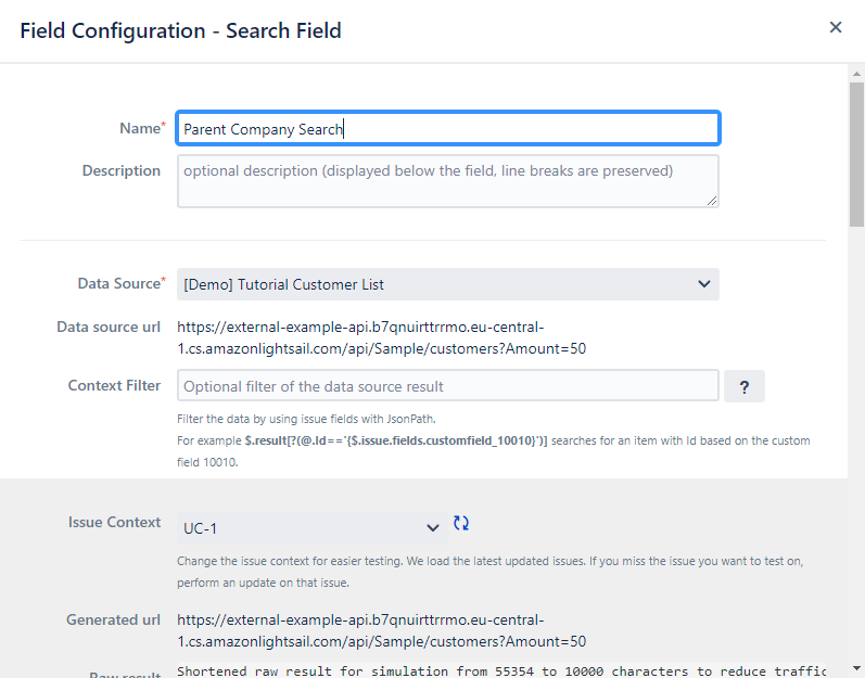 setting up the parent search using our demo tutorial customer list