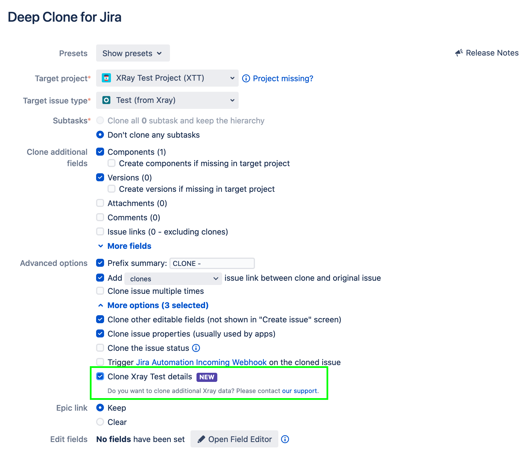 Deep Clone for Jira Xray option