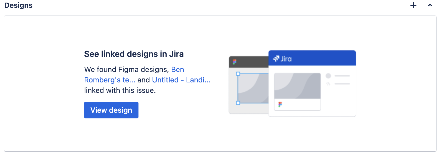 Designs view of Figma for Jira within an issue