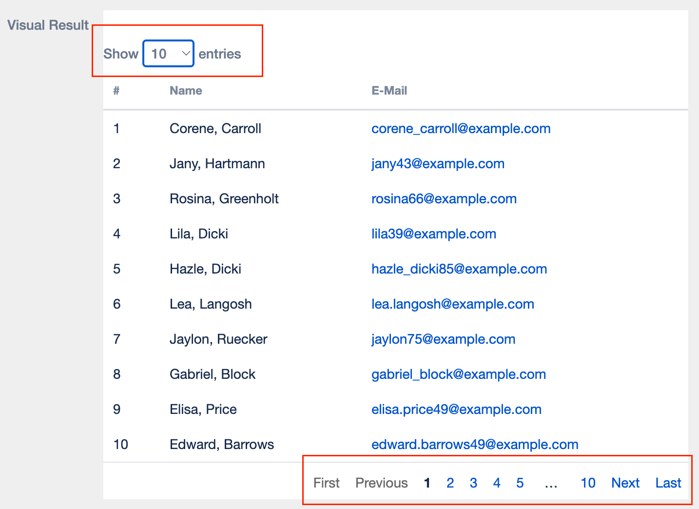 Pagination with Selector Example