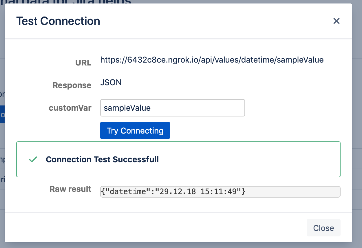 test connection output