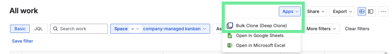 Bulk Clone button in Search Work Item interface