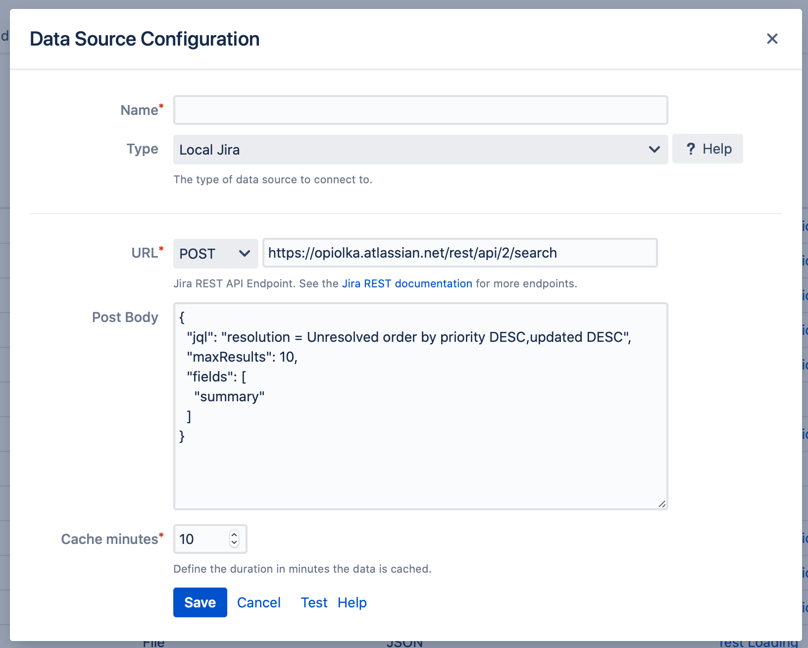 Data Source Configuration Form