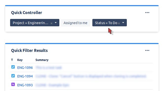 Quick Controller Filter selection