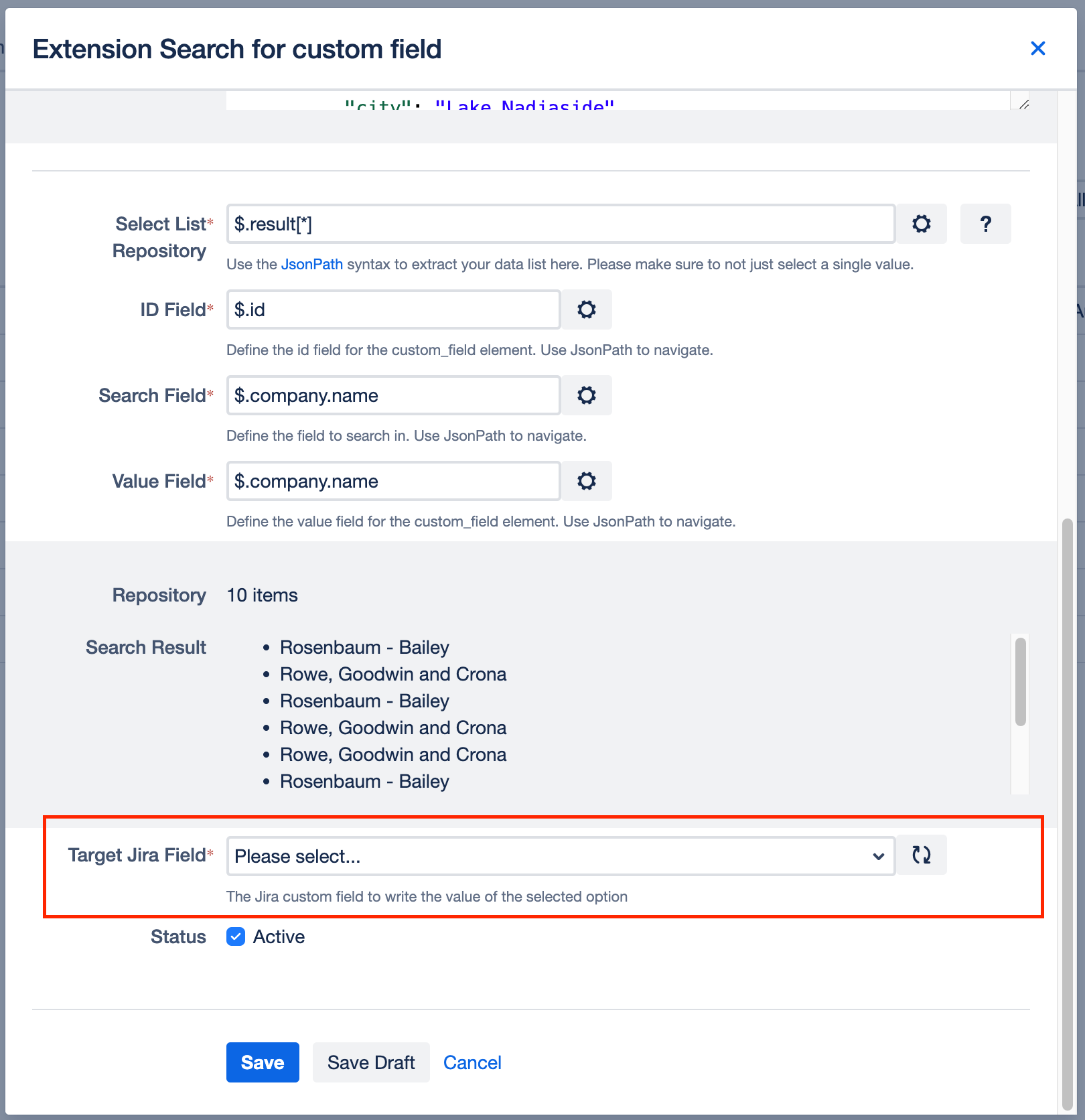 Target Jira Field