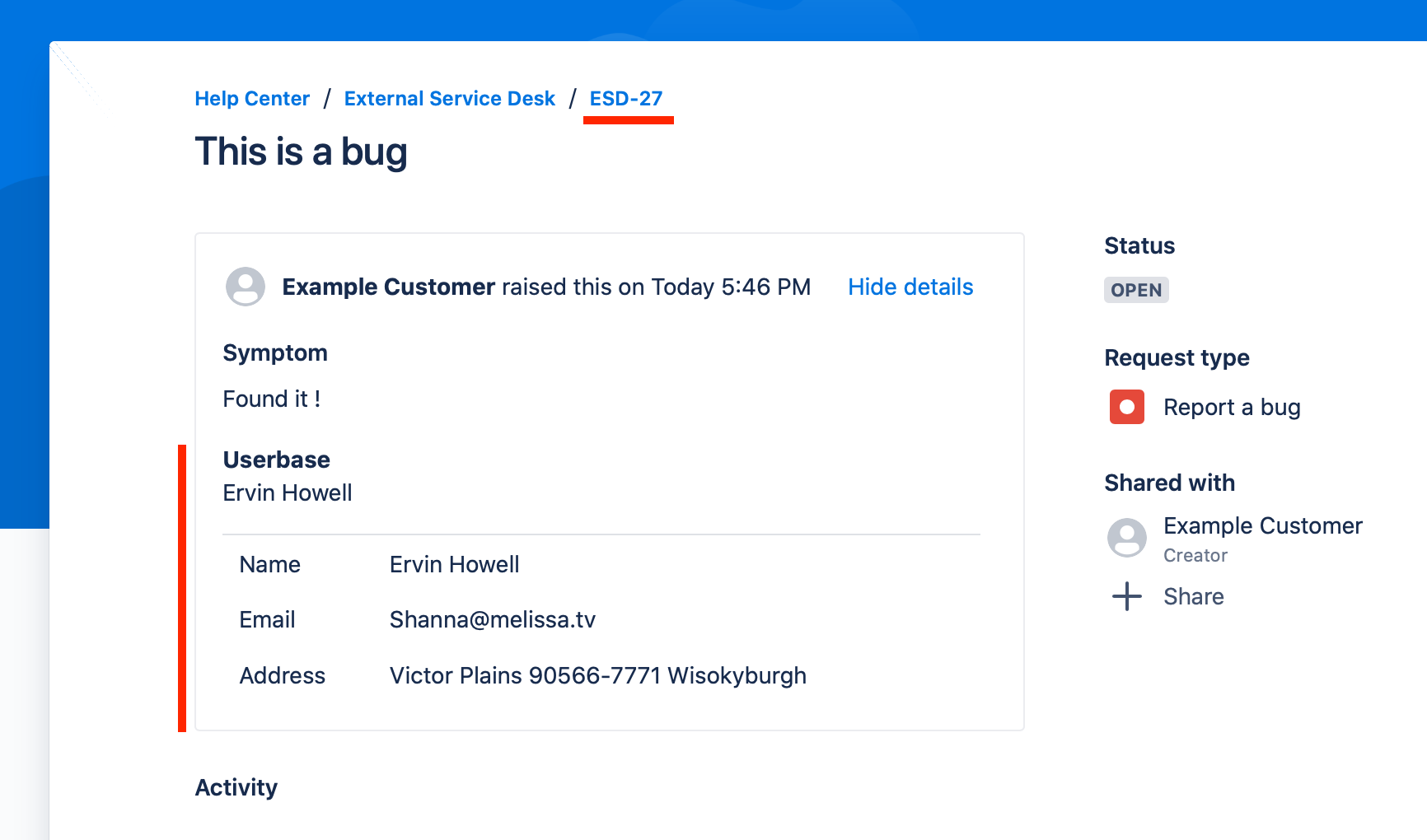 Example how it looks in the customer issue view
