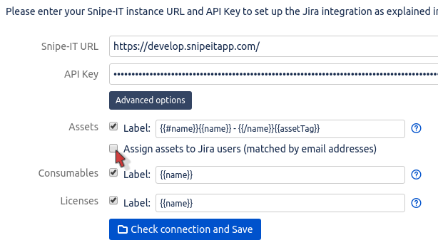 Snipe-IT configuration Assign assets to Jira users (matched by email addresses)
