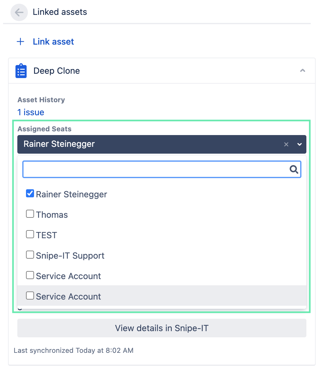 Snipe-IT License Seats Multiselect Dropdown