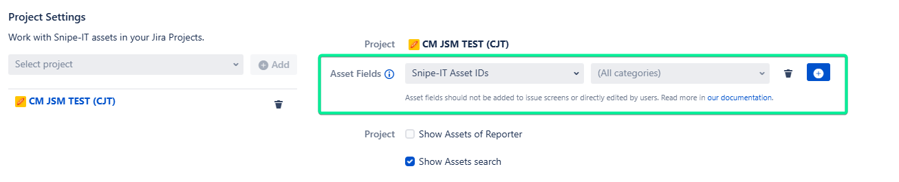 Snipe-IT for Jira Project Settings