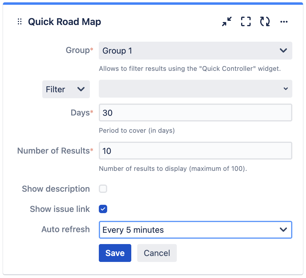 Quick Road Map gadget configuration