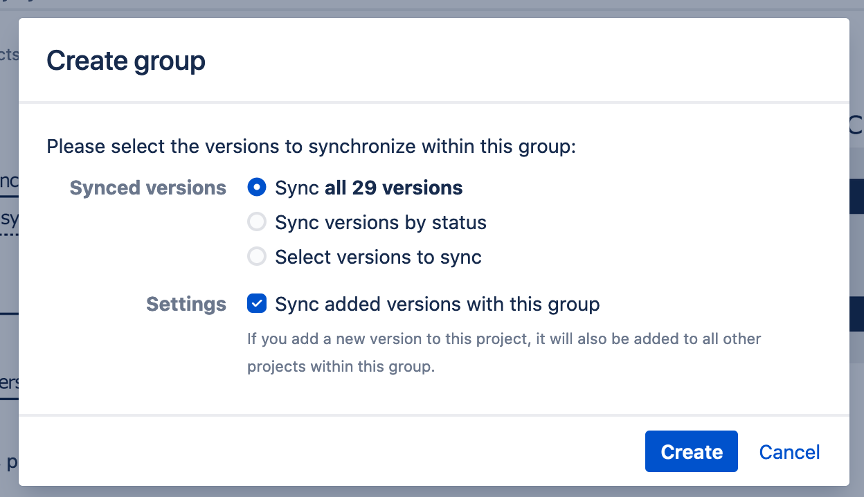 Create group dialog screen