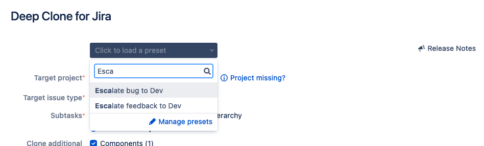 Deep Clone select presetnto load in configuration screen