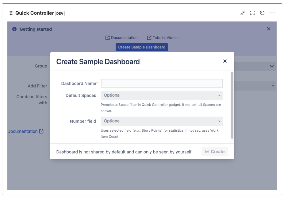 Create Sample Dashboard dialog