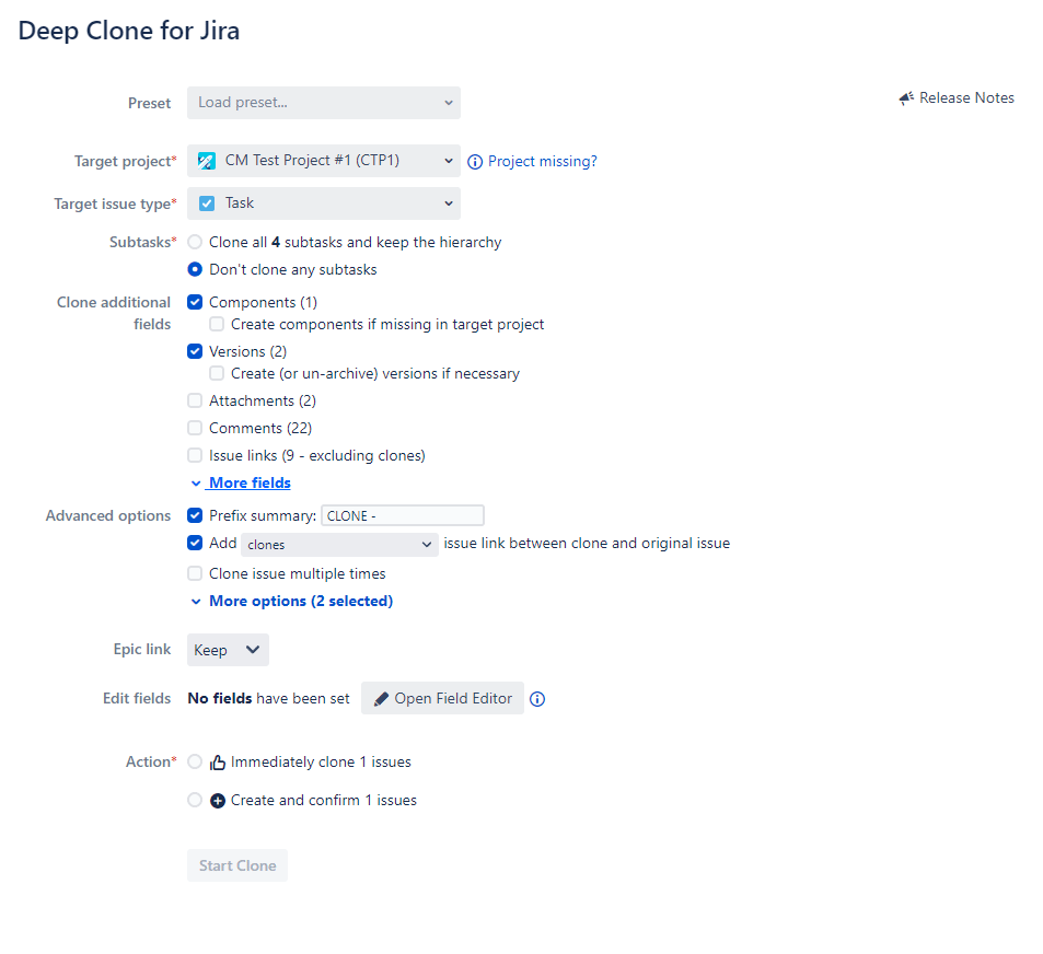 GIF of Deep Clone Configuration With Sprints Marked