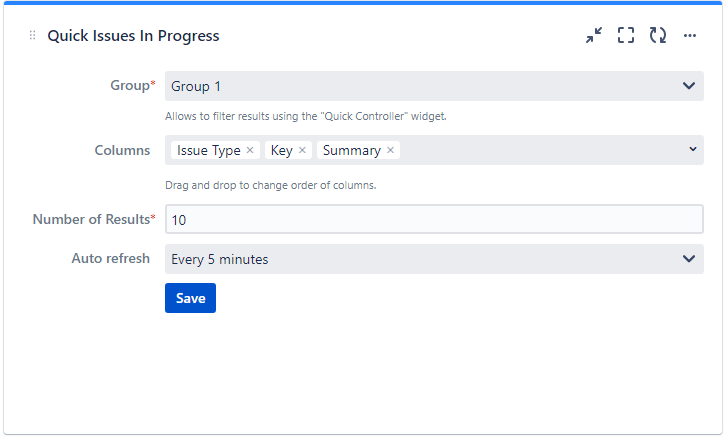 Quick Filters for Jira Dashboards Quick Issues In Progress gadget configuration