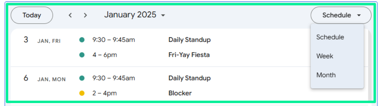 Google Calendar Schedule - Week - Monthly View