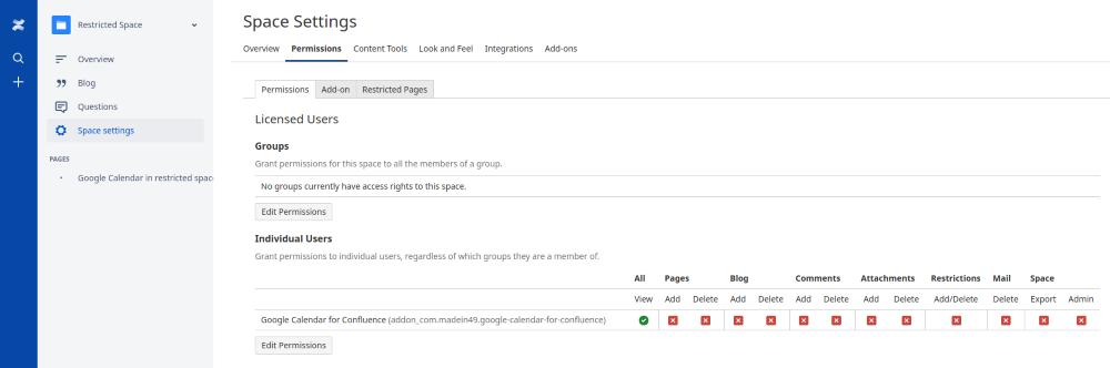 Google Calendar space permissions