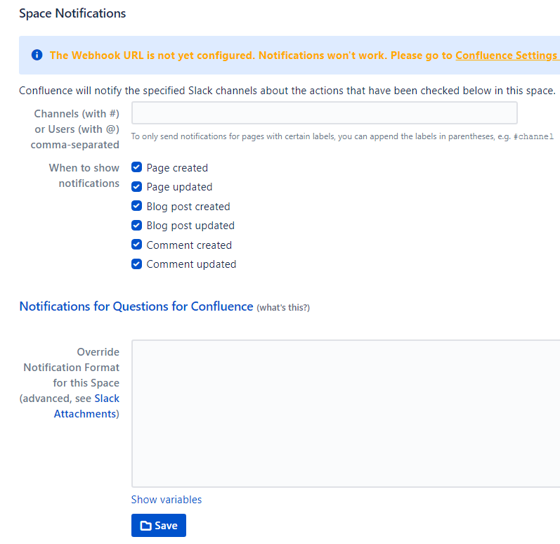Slack for Confluence Space Notifications configuration