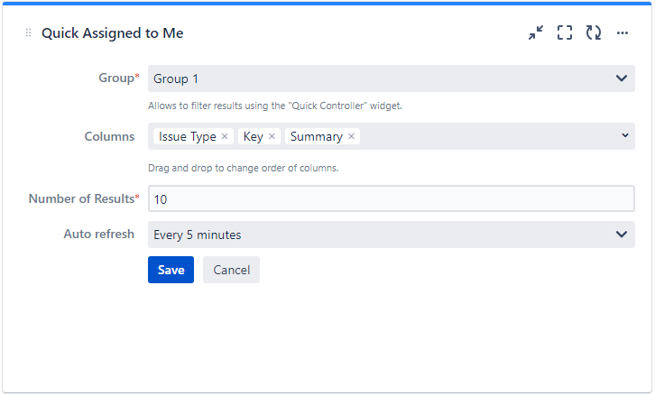 Quick Filters for Jira Quick Assigned to Me gadget configuration
