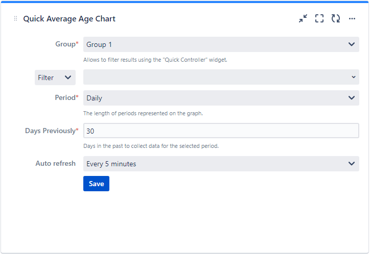 Quick Filters for Jira Dashboards Quick Average Age Chart gadget configuration