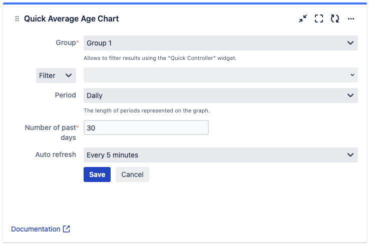 Quick Filters for Jira Dashboards Quick Average Age Chart gadget configuration