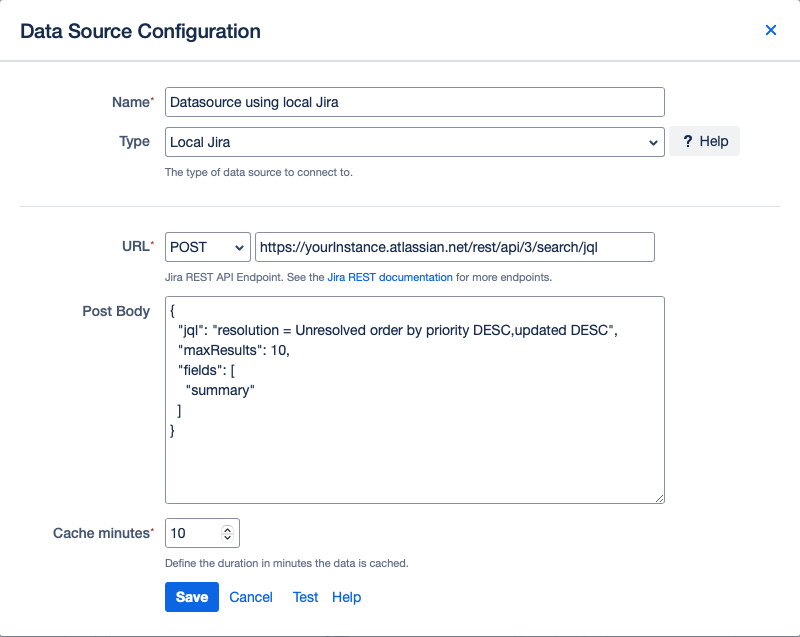 Datasource using local Jira
