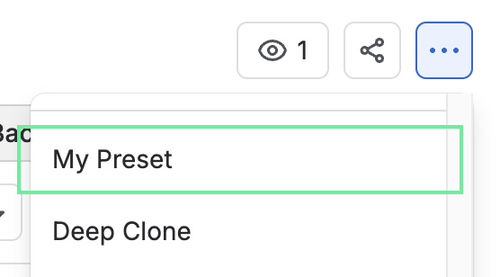 preset in work item action menu