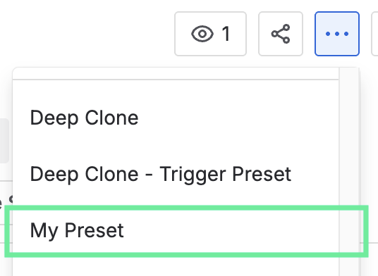 preset in work item action menu
